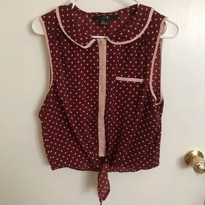 Forever 21 Polka Dot Tie Blouse (Pink/Maroon)